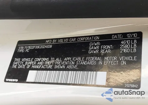 2012 Volvo S60 T5 из США, поврежденный, VIN YV1622FS9C2024938